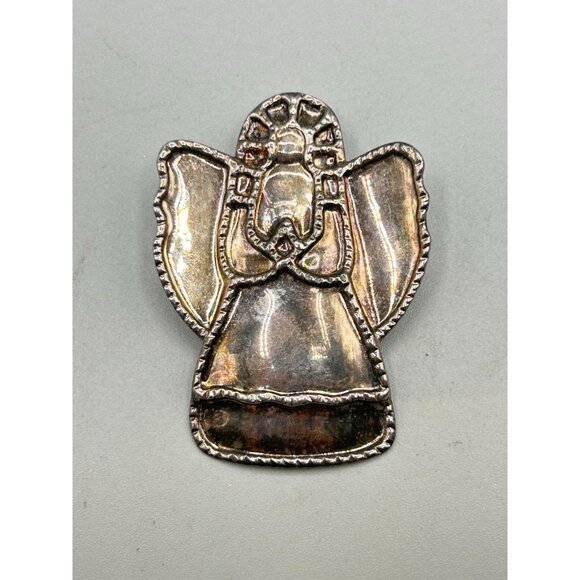 Brutalist Design Angel Pin Brooch & Pendant Signed Best Distressed Silver Color - Picture 2 of 7